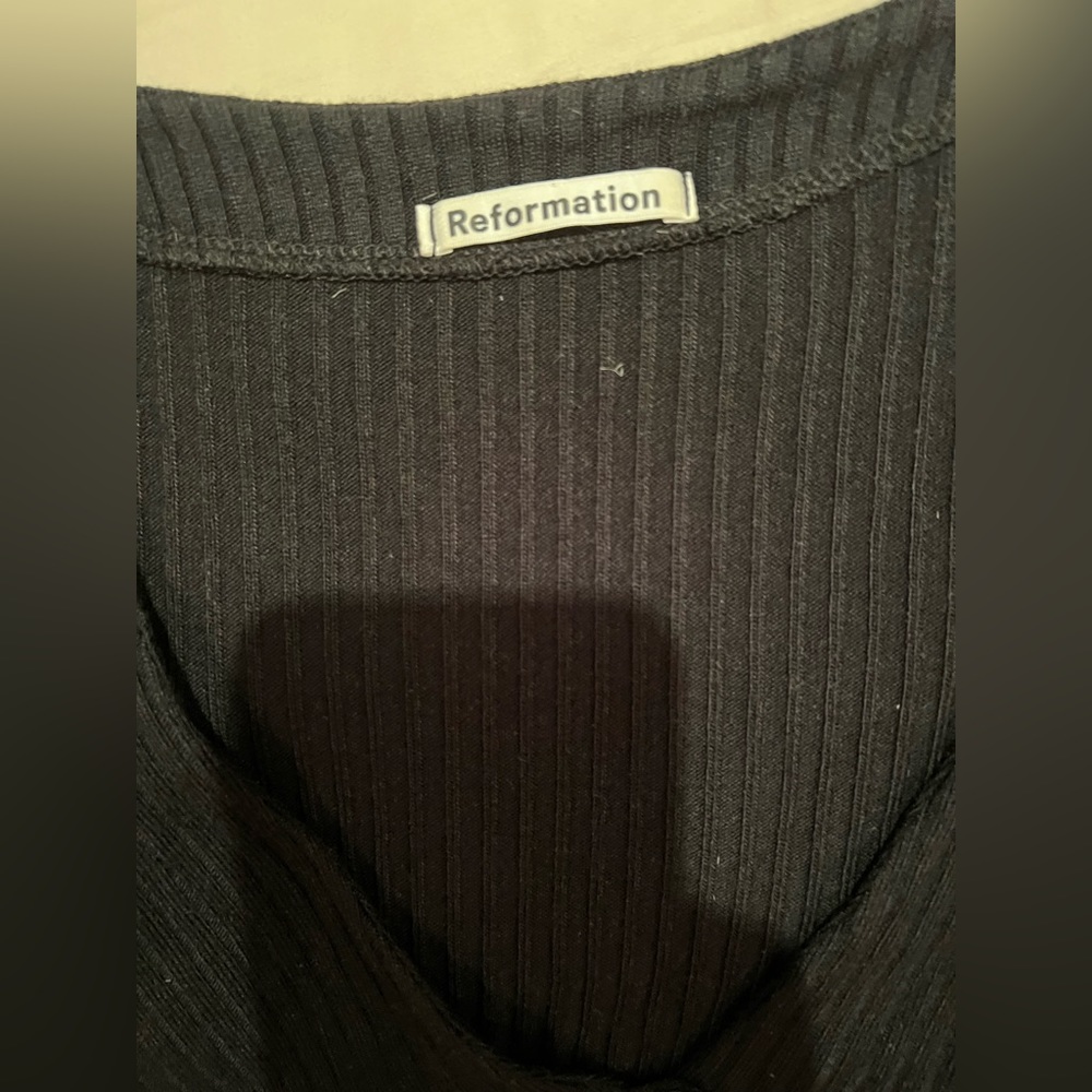 Reformation Black Ribbed Button-Up Blouse - Picture 4 of 5